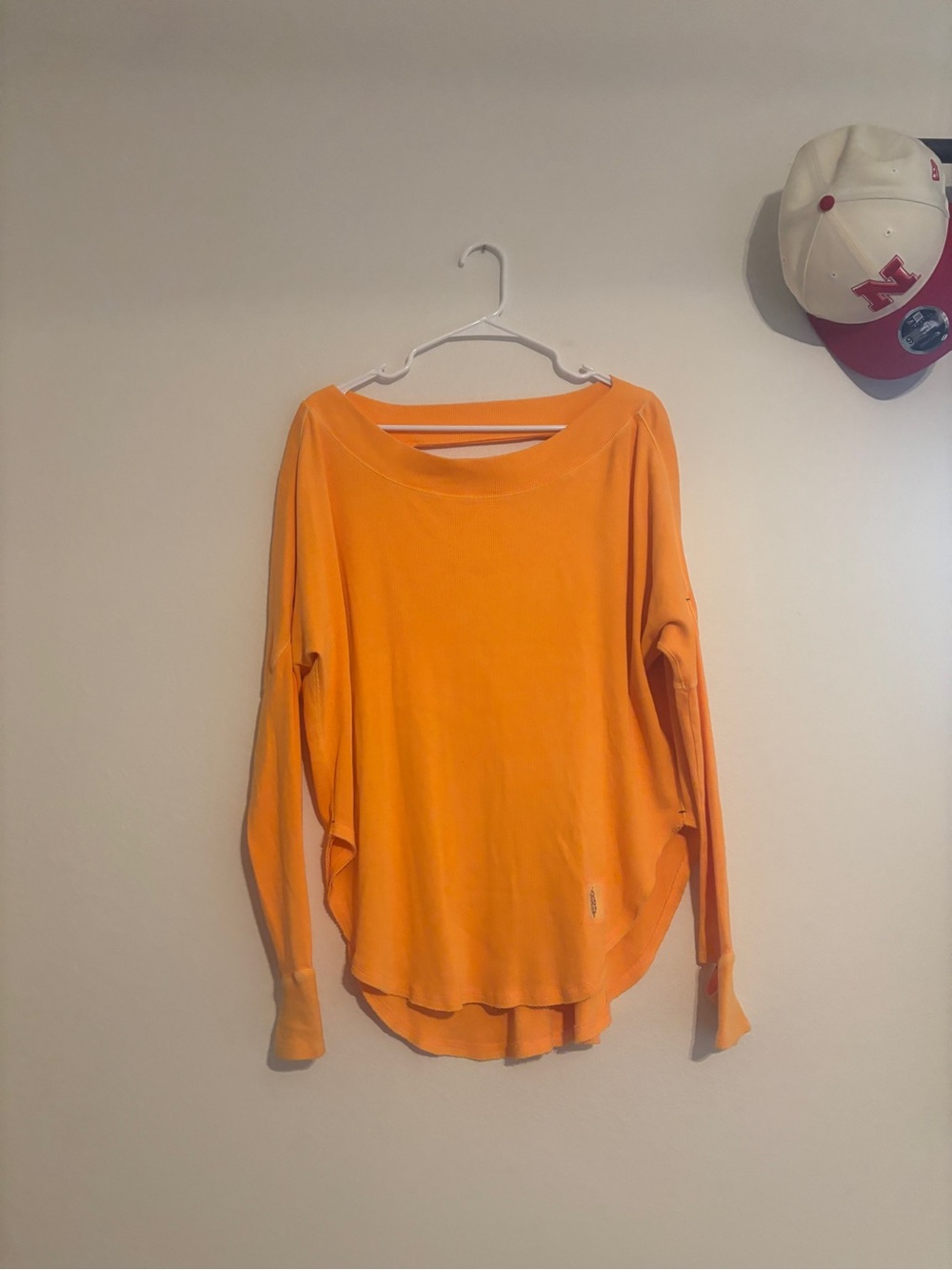 Free People Bright Orange Long Sleeve Boatneck Top